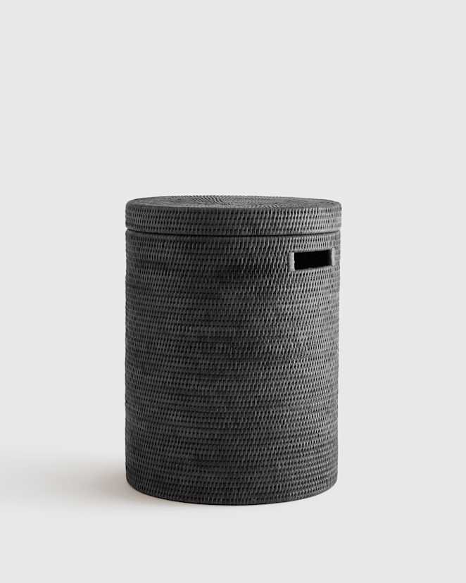 Black Handwoven Rattan Hamper with Lid