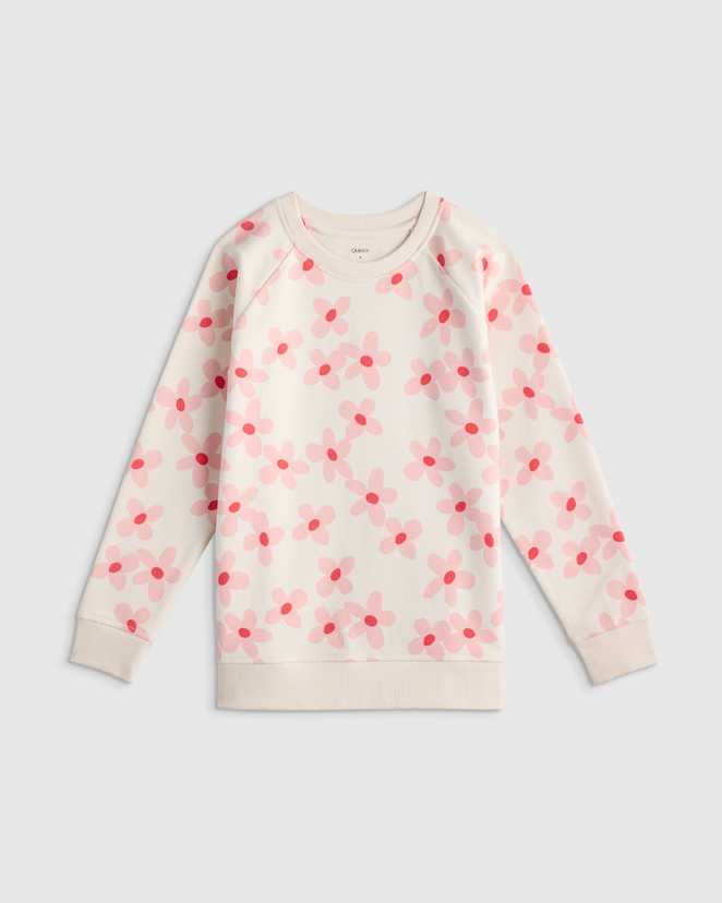 Pink Blooms Organic Cotton French Terry Crew Neck Sweatshirt