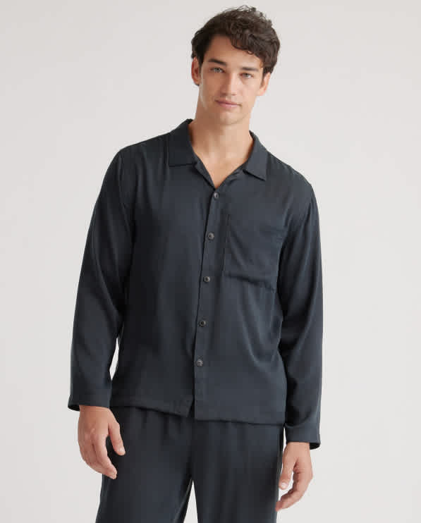 menssilkpjs Black 100% Washable Silk Button Down Pant Set