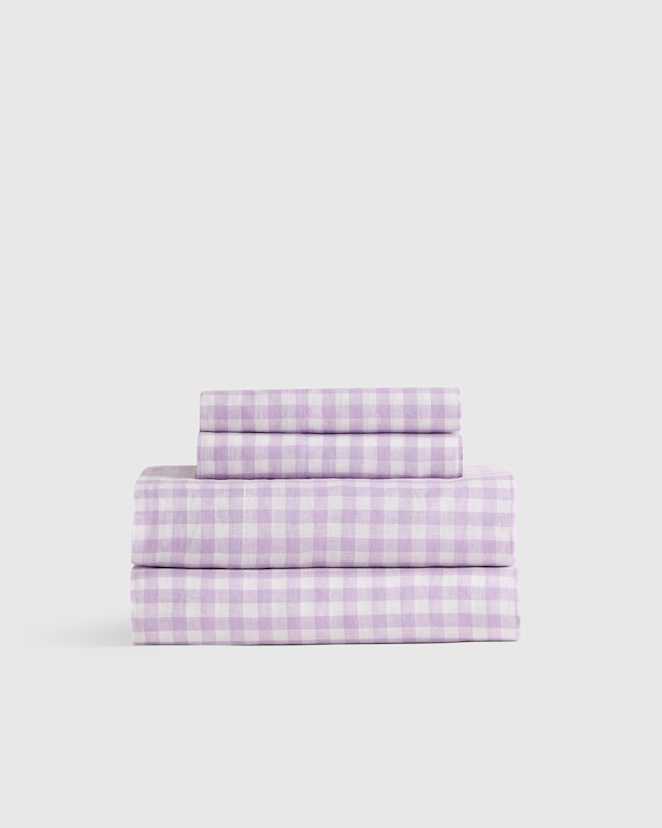 Lavender Gingham European Linen Sheet Set