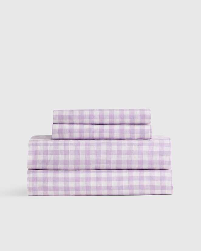 Lavender European Linen Gingham Sheet Set
