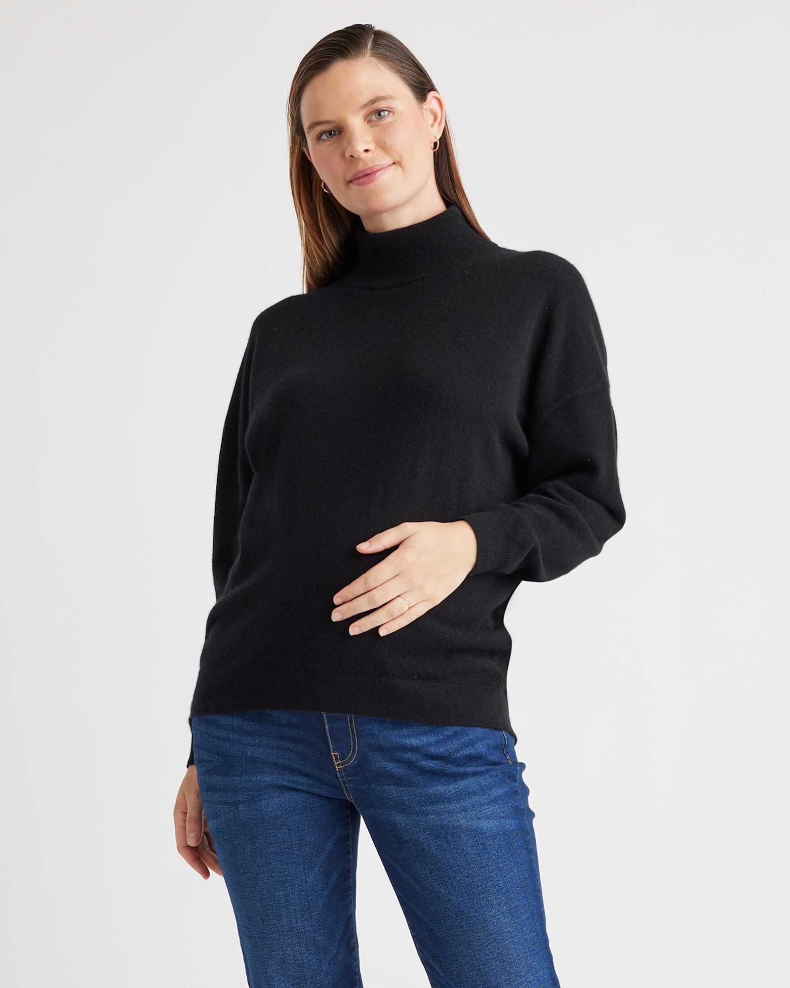 black Mongolian Cashmere Maternity Turtleneck Sweater