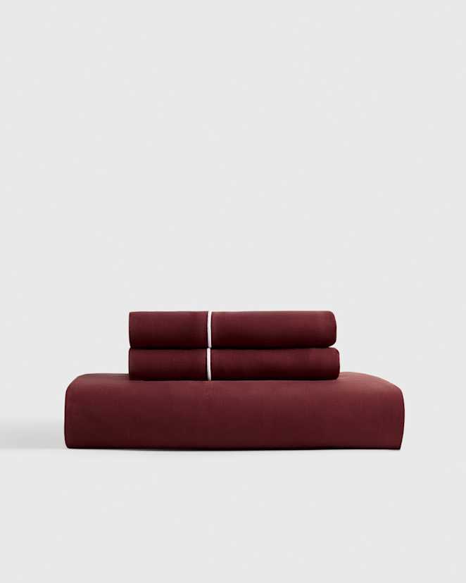 Burgundy/White Ensemble de draps contours passepoilés en lin européen