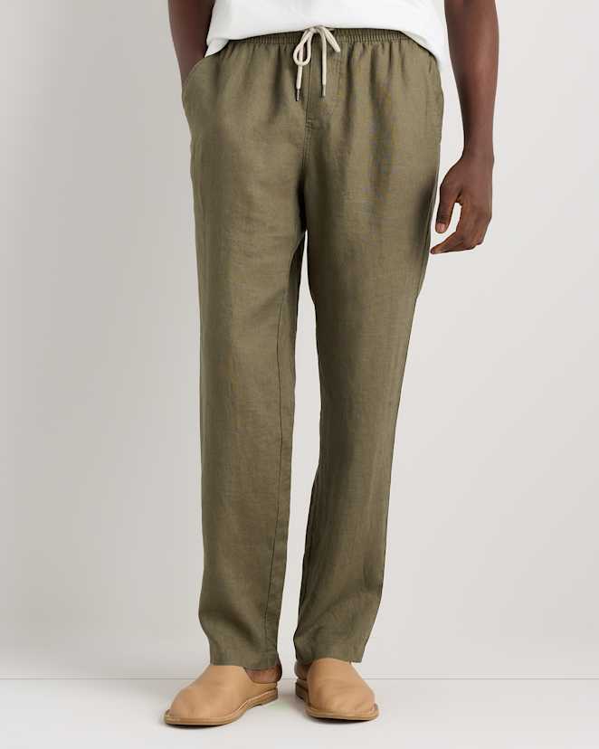 Bayberry Olive 100% European Linen Drawstring Beach Pants