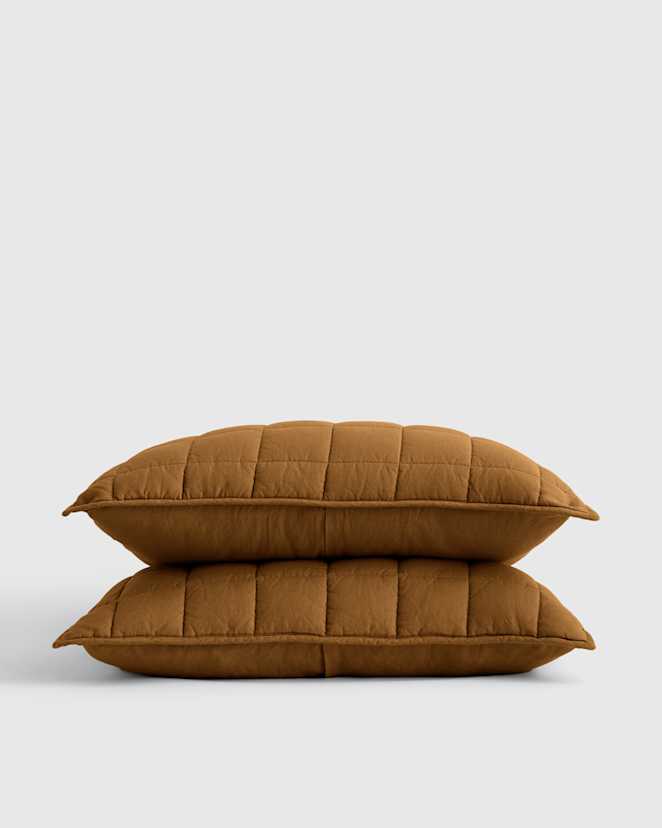 Tobacco European Linen Box Quilted Sham Set