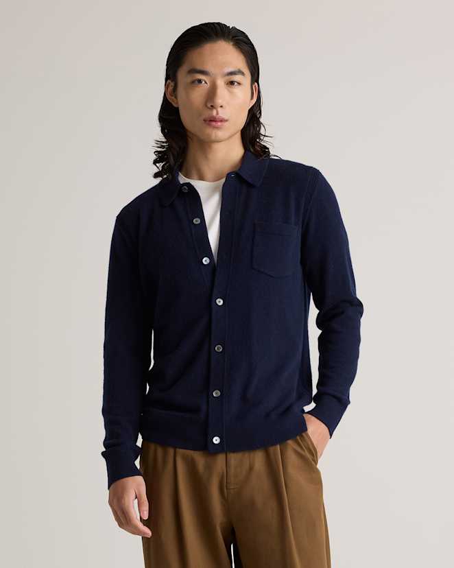 True Navy Mongolian Cashmere Button Down Sweater