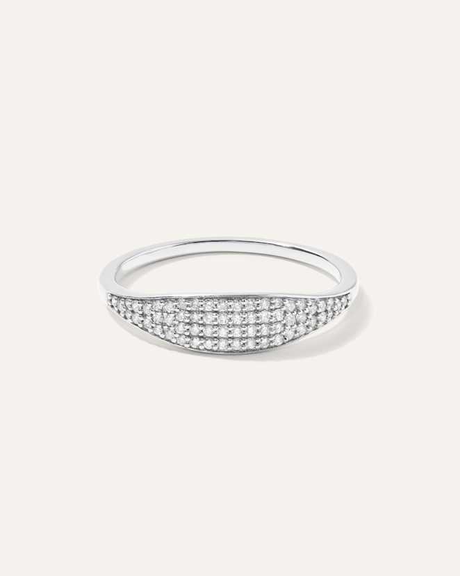 White Gold 14k Gold Pave Slim Signet Ring