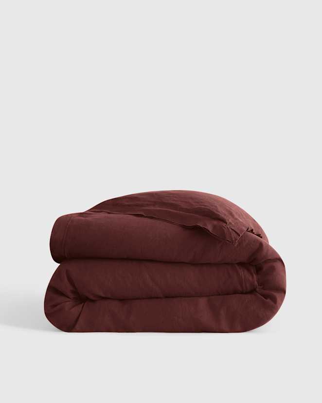 Burgundy European Linen Double Flange Duvet Cover