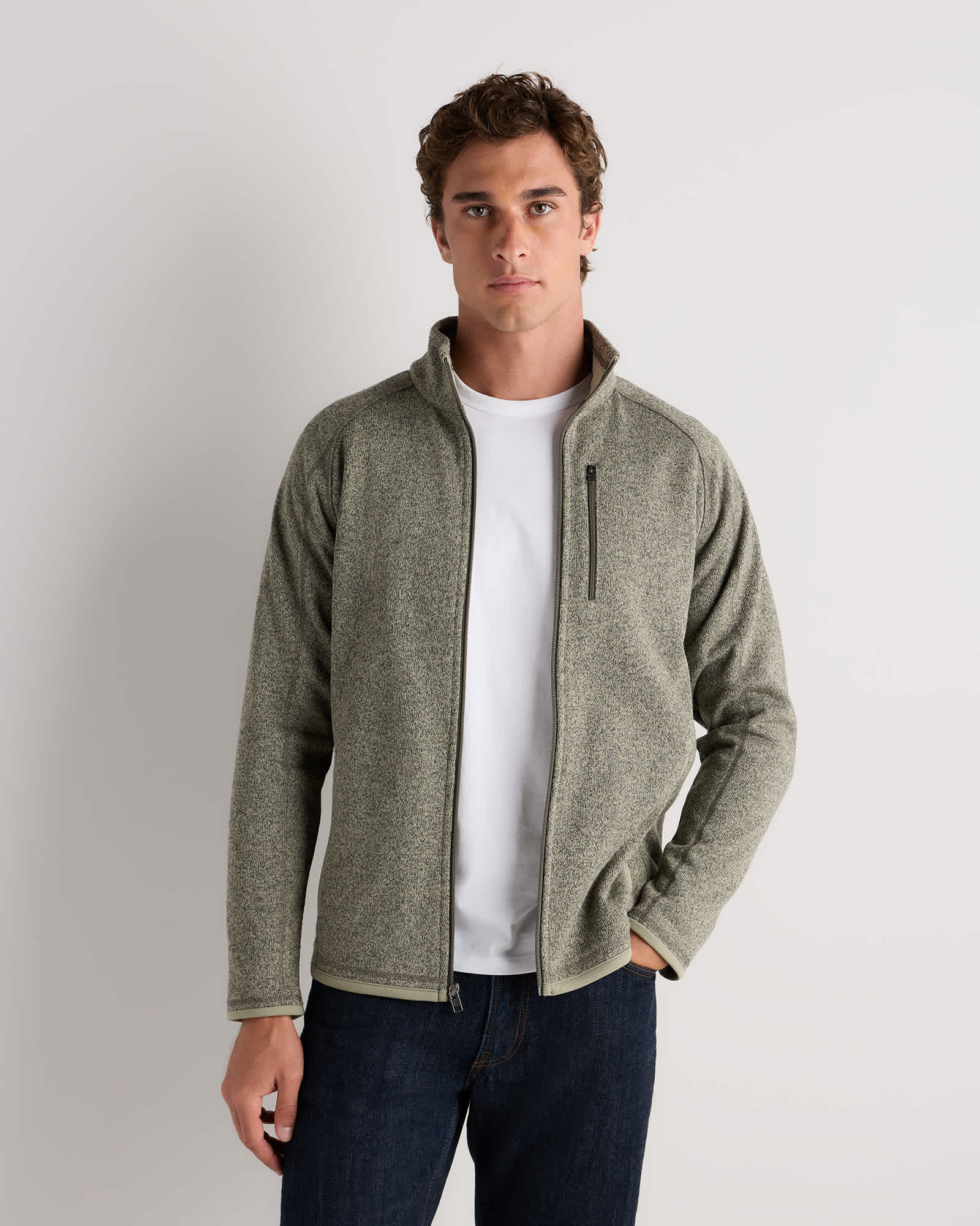 Heather Mineral Green Blouson en molleton à fermeture à glissière