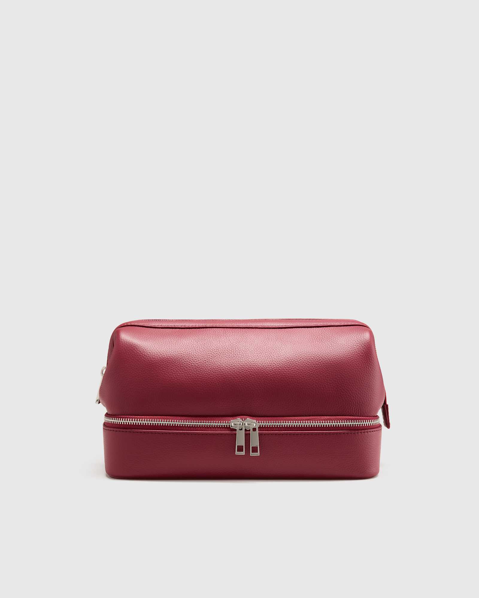 Garnet Red Italian Leather Dual Compartment Toiletry Bag
