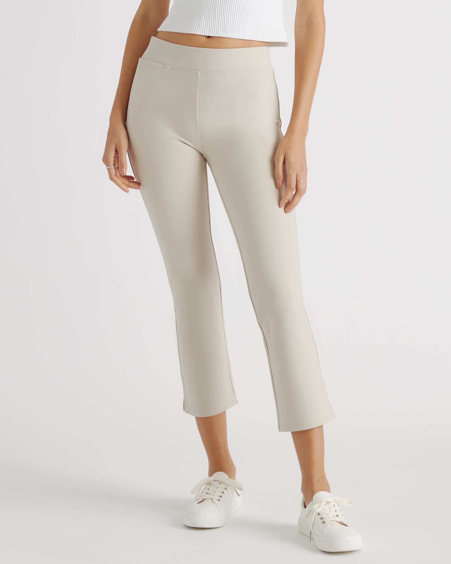 ecru Ultra-Stretch Ponte Kick Flare Pants