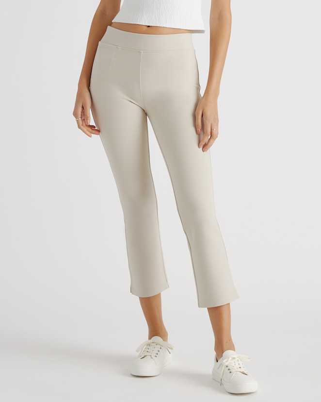 Ecru Ultra-Stretch Ponte Kick Flare Pants