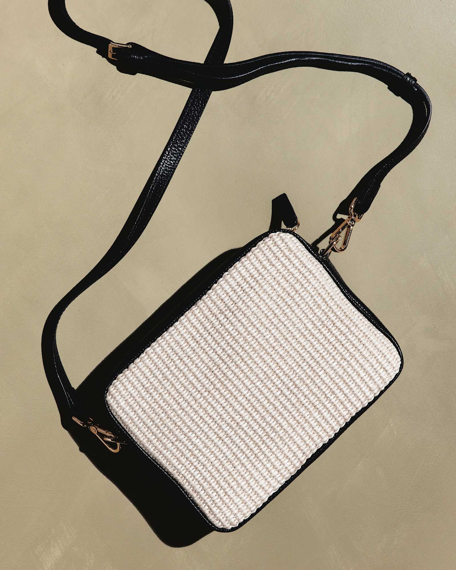 Natural Italian Leather & Raffia Crossbody