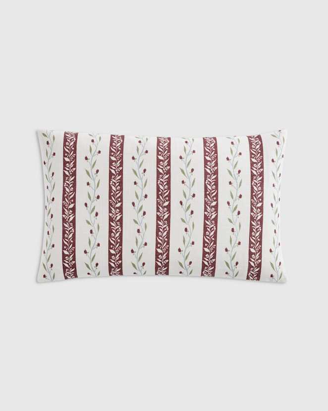 Red Stripe Floral Vine Cotton Pillow Cover