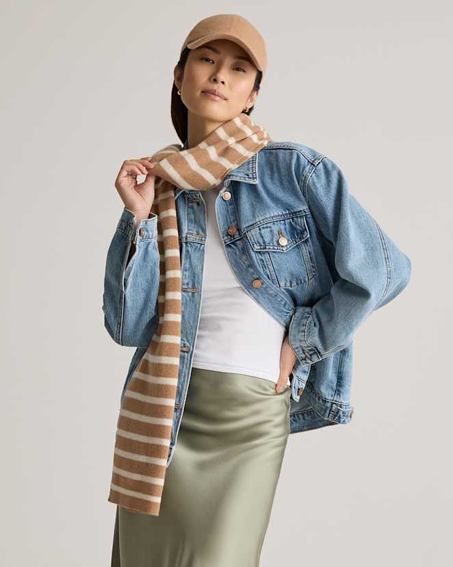Camel/Ivory Stripe Mongolian Cashmere Scarf