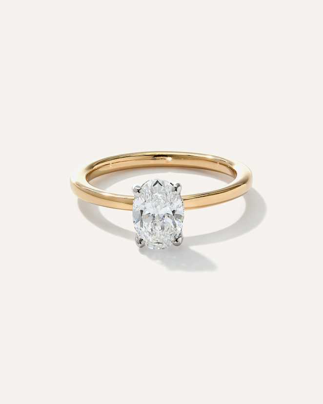 Yellow Gold Lab Grown Diamond Oval Petite Hidden Halo Engagement Ring - 1ct