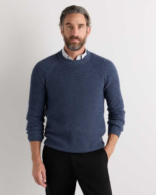 Navy Marl Mongolian Cashmere Fisherman Crewneck Sweater