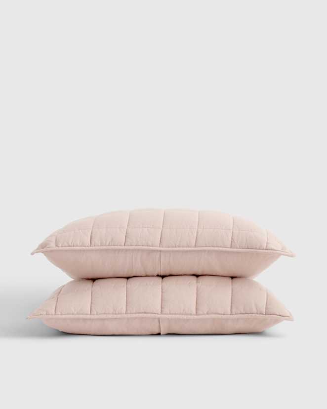 Soft Blush European Linen Box Quilted Sham Set