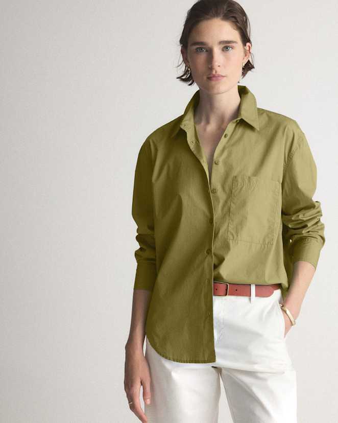Bay Leaf 100% Organic Cotton Poplin Long Sleeve Boyfriend Shirt