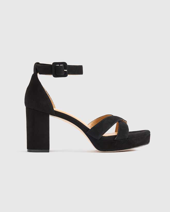 Black Suede Italian Leather Crisscross Platform Sandal