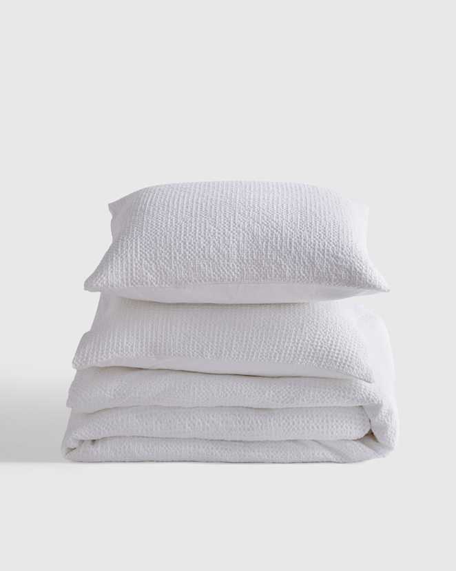 White Organic Luxe Honeycomb Duvet Cover Set