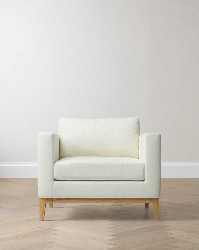 Snow Performance Chenille Linen Blend Accent Chair with Solid Oak Base