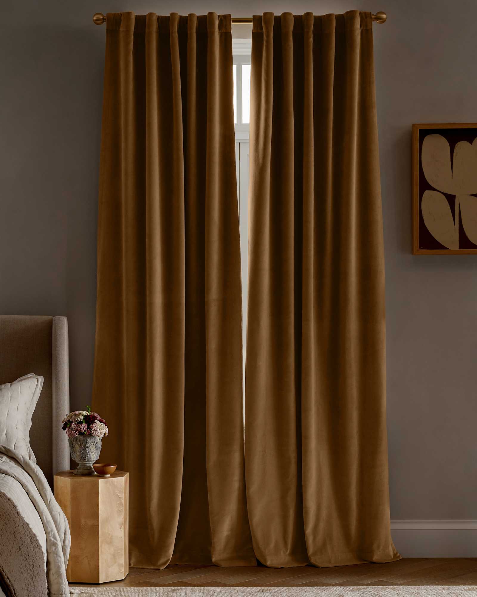 camel Cotton Velvet True Blackout Curtain