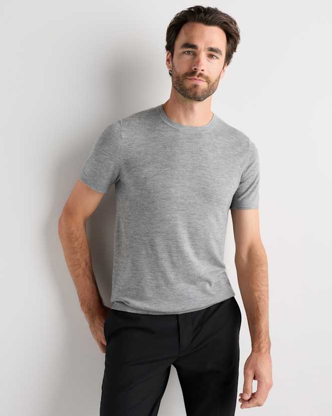 Heather Grey 100% Superfine Mongolian Cashmere Tee