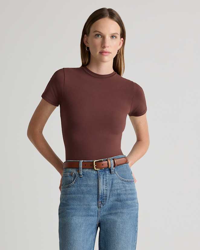 Cocoa Stretch Cotton Jersey Fitted T-Shirt