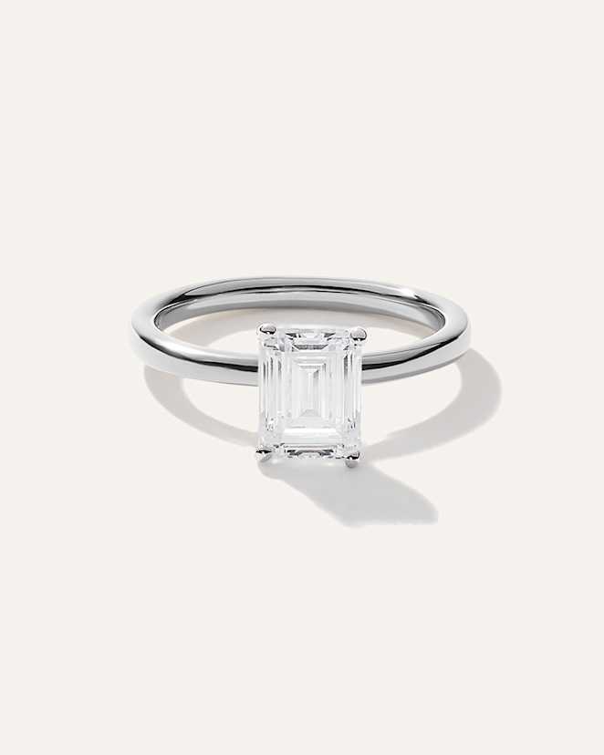 White Gold Lab Grown Diamond Emerald Comfort Fit Engagement Ring - 1.50ct