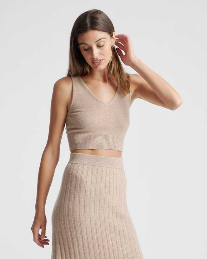Oatmeal Mongolian Spring Cashmere Cropped Tank