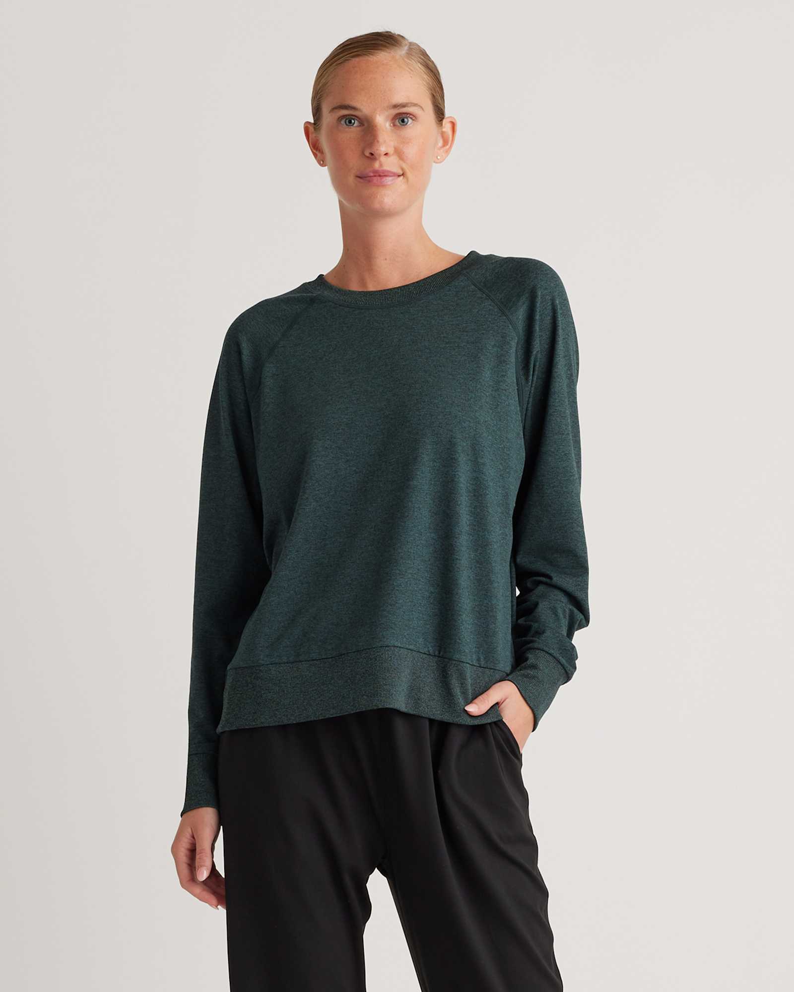 heather-green Flowknit Pullover Crew