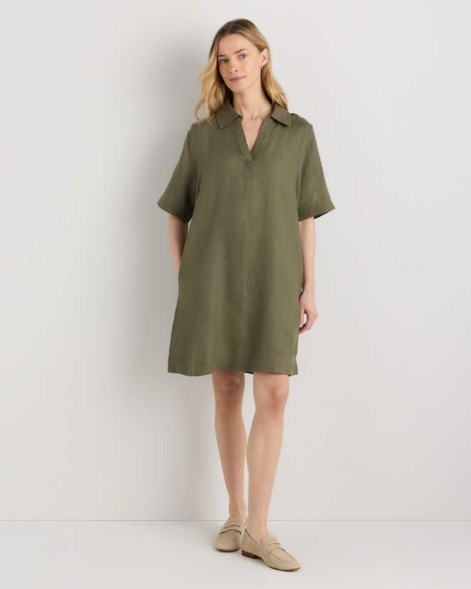 Bayberry Olive 100% European Linen Popover Mini Dress