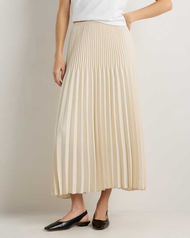 Porcelain Ivory Pleated Matte Midi Skirt