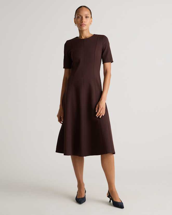 Espresso Ultra-Stretch Ponte Short Sleeve Midi Dress
