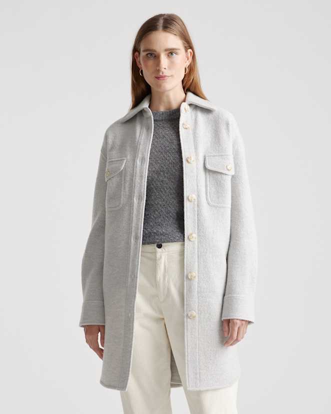 Light Heather Grey 100% Merino Wool Long Shirt Jacket
