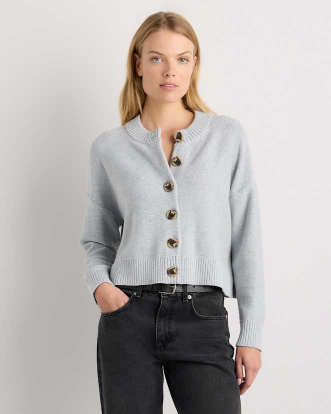 Heather Dove Grey 100% Organic Cotton Cropped Cardigan