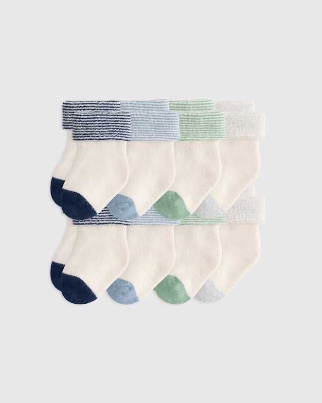 Blue Multi Organic Cotton Fold Over Socks 8-Pack