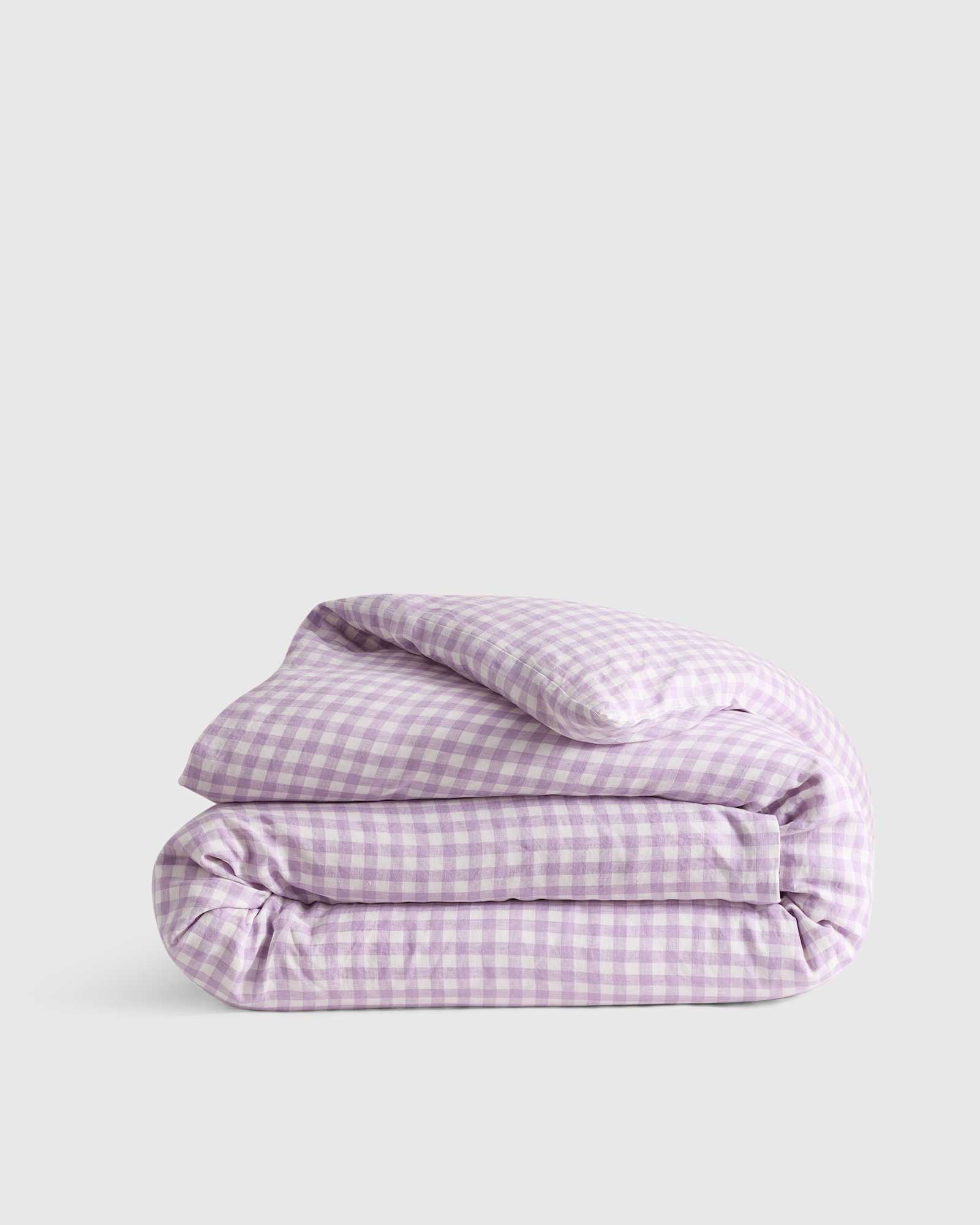 lavender European Linen Gingham Duvet Cover