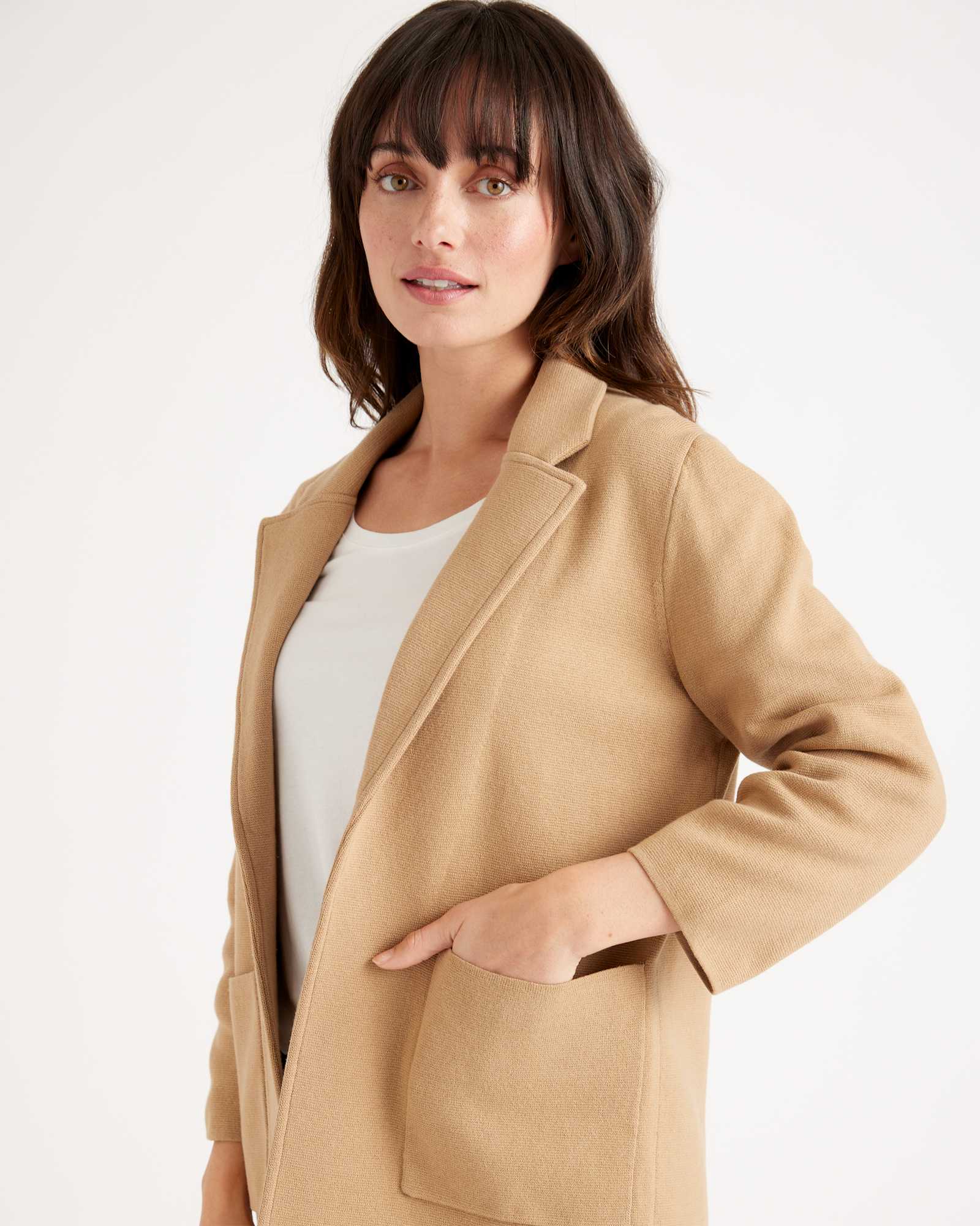 camel 100% Organic Cotton Knit Blazer