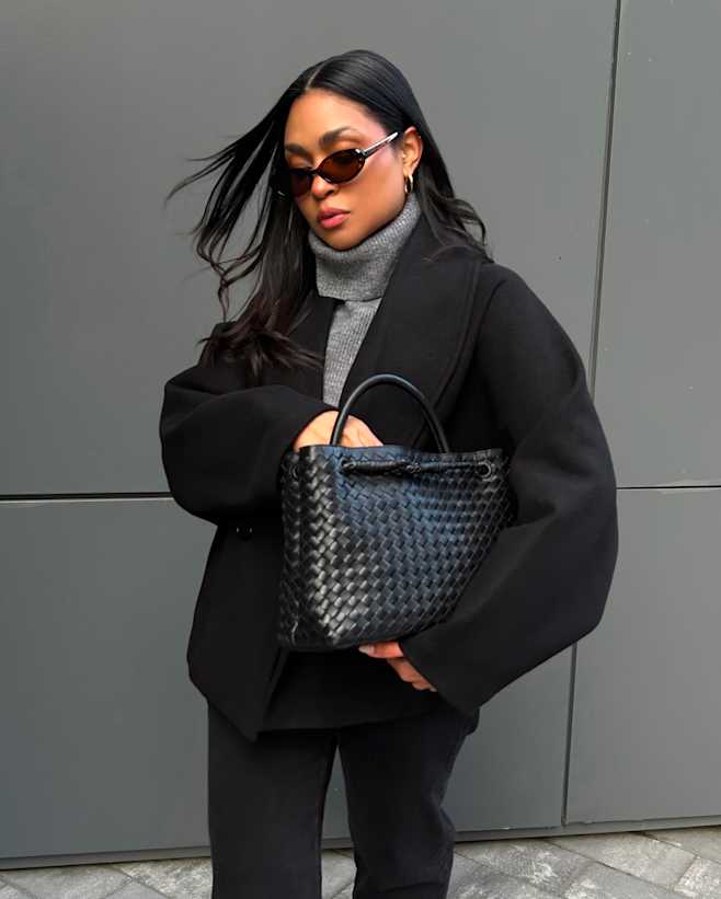 Black Italian Leather Handwoven Satchel