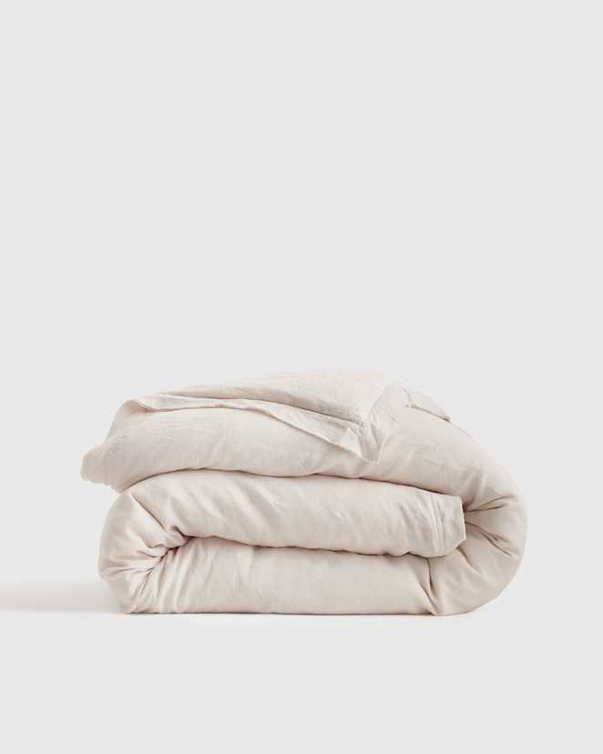 Sand European Linen Double Flange Duvet Cover