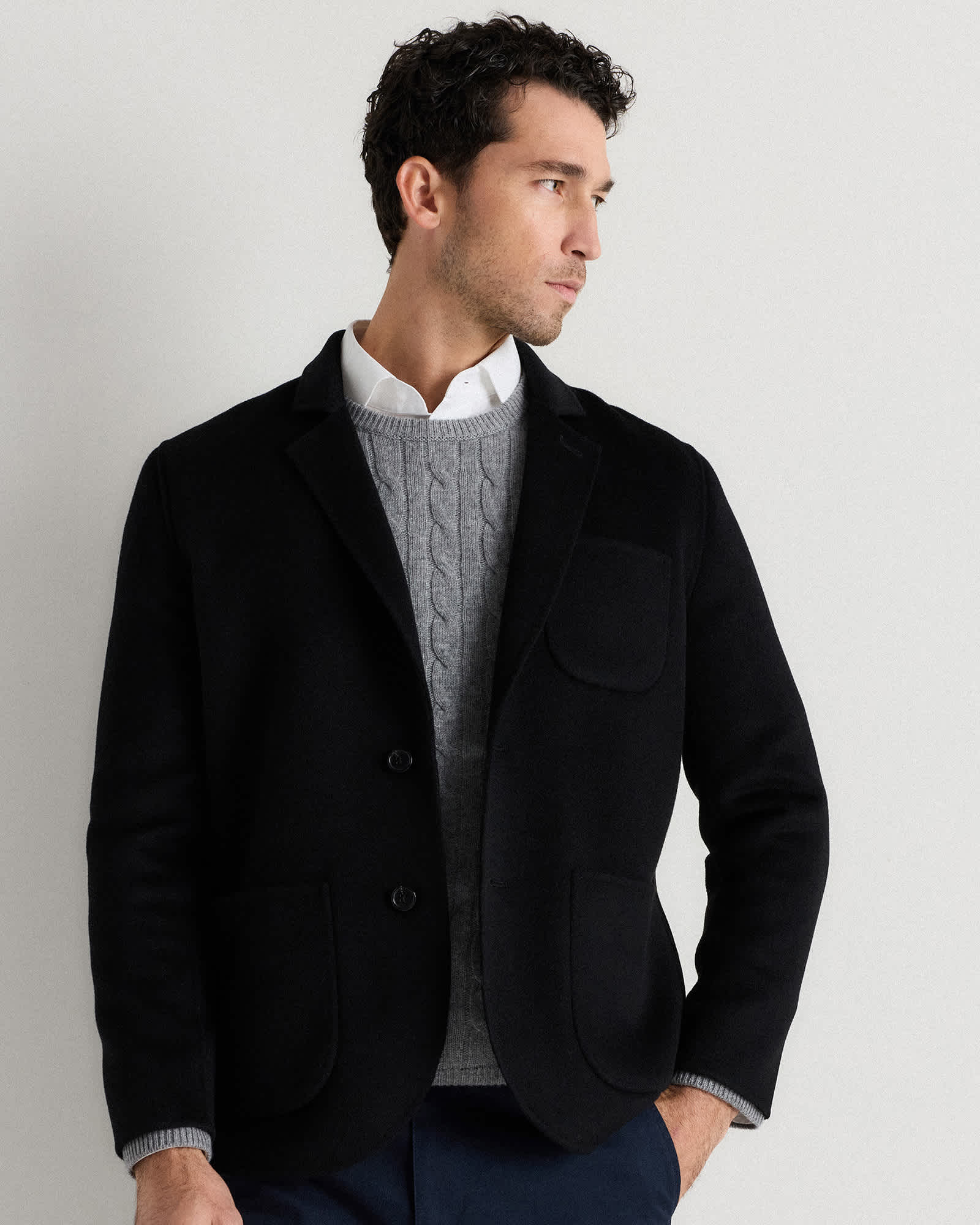 black 100% Mongolian Cashmere Double-Faced Chore Blazer