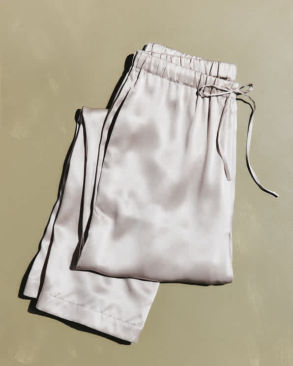 Champagne Pantalon à jambes larges 100% soie lavable à cordon de serrage