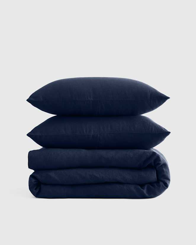 Navy European Linen Duvet Cover Set