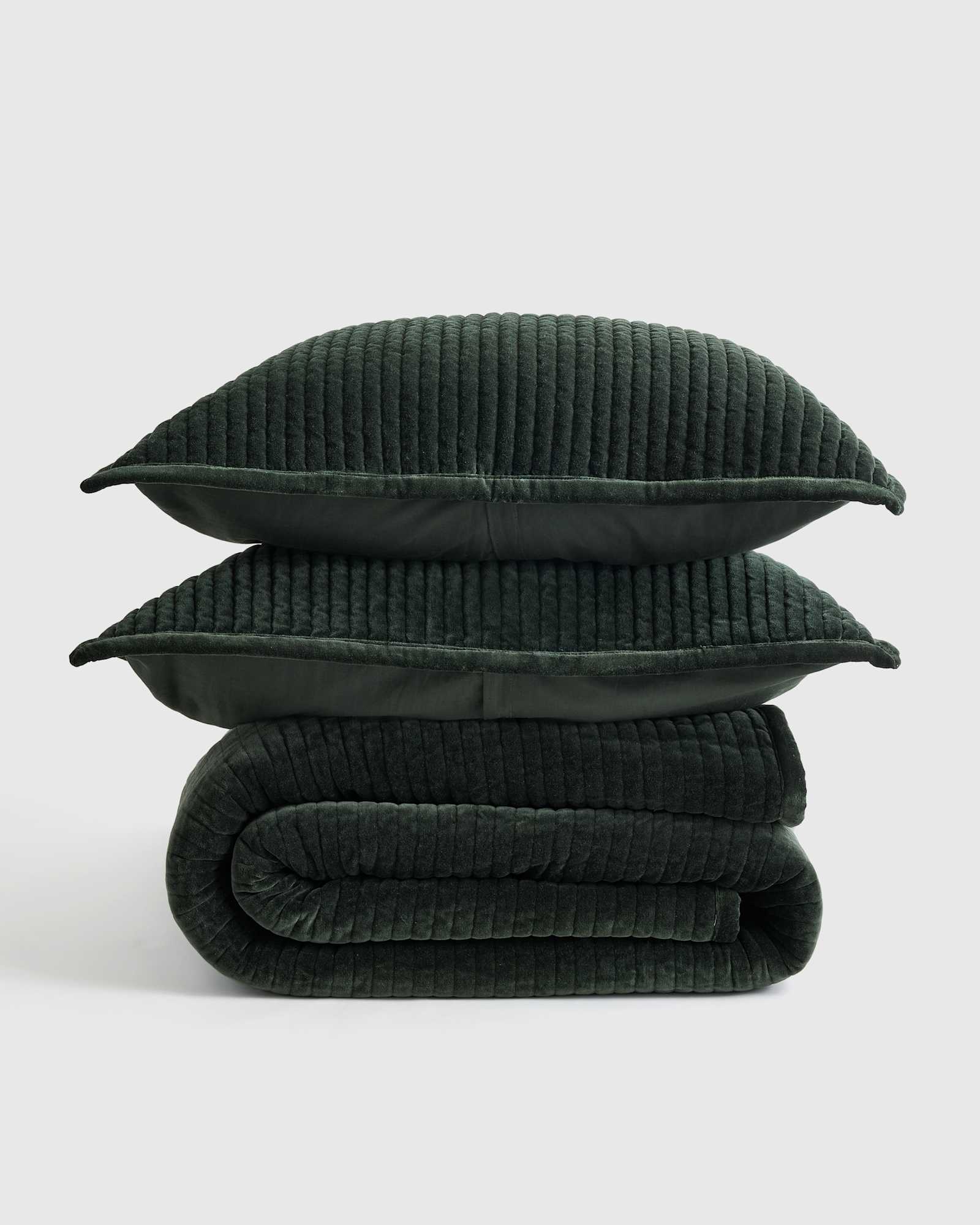 Forest Green Cotton Velvet Channel Quilt Set