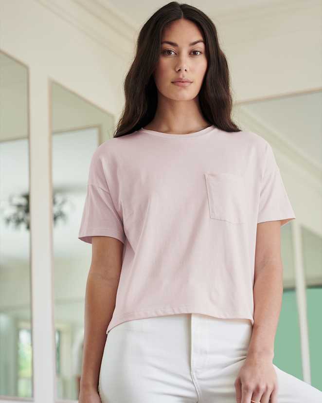Soft Pink 100% Organic Cotton Boxy Pocket Tee