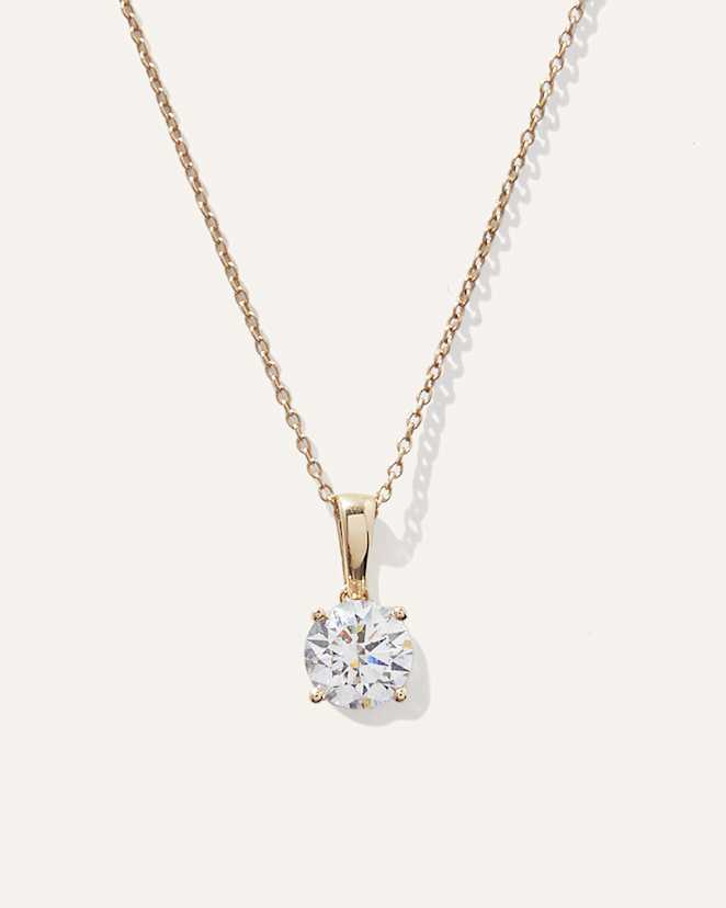 Yellow Gold Collier solitaire en or 14 carats à diamant de laboratoire