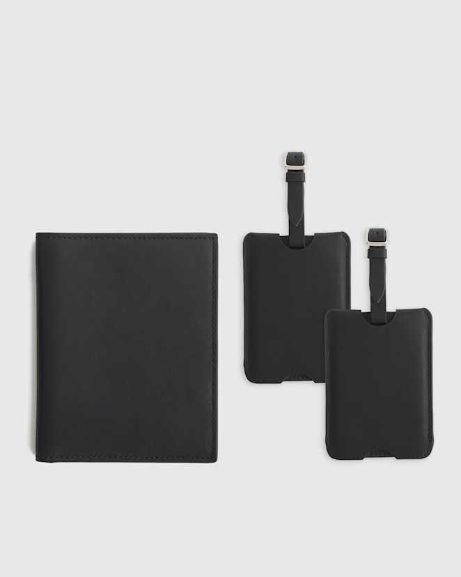 Black Nappa Leather RFID Blocking Passport Holder & Luggage Tags Set