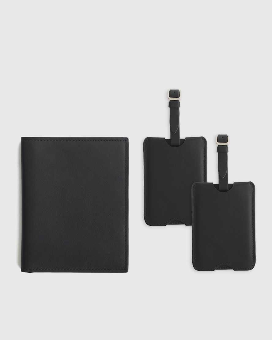 Black Nappa Leather RFID Blocking Passport Holder & Luggage Tags Set